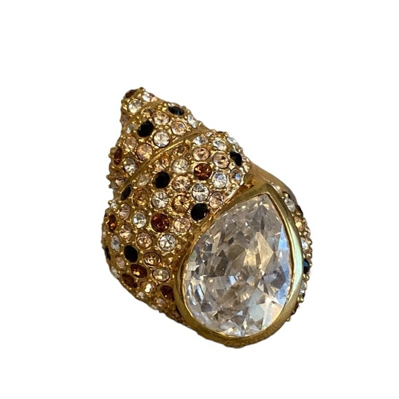 Kenneth Jay Lane Jewelry - Kenneth J Lane Sea Shell Ring Crystal Gold Tone Size 7